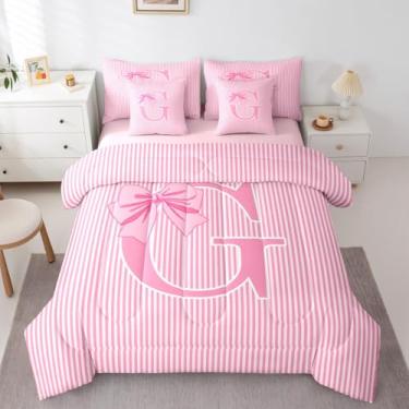 Imagem de Feelyou Conjunto de edredom com laço rosa com 7 peças, Queen, cama com laço de princesa sonhadora, para crianças, meninos, meninas, personalizado, decoração de quarto, microfibra macia