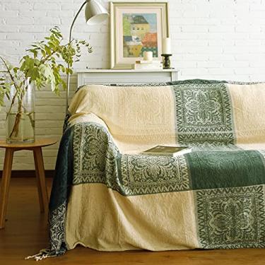 Imagem de Cobertor boêmio - design tribal asteca para sofá, cama, viagem | Detalhe decorativo macio 152 x 182 cm, bege