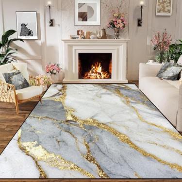 Imagem de CERYUEE Tapete de mármore de 1,2 m x 1,8 m cinza dourado para quarto, sala de estar, sala de jantar, escritório, antiderrapante, tapete lavável à máquina para decoração de casa, 119 x 180 cm