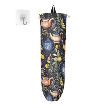 Imagem de Suporte de saco de compras preto para chá e limões, organizador de sacos de armazenamento de cozinha, protetor de saco para sacolas plásticas de mercearia