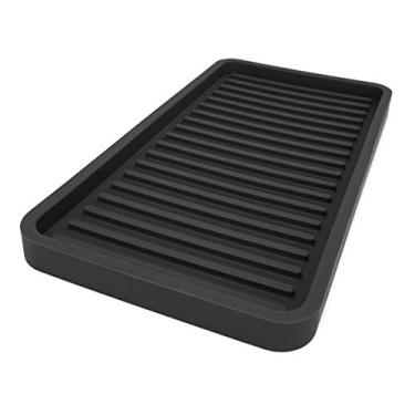 Imagem de Happitasa Bandeja organizadora de pia de cozinha, suporte de esponja e protetor de bancada | saboneteira e bandeja dispensadora de banheiro e cozinha (preta, 25,4 x 13,3 cm)