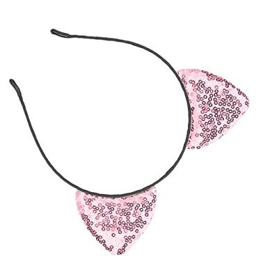 Imagem de Generic Faixa de Cabeça de Lantejoulas Reversível para Festa, Decoração de Cabelo Feminino, Argola de Orelha de Gato Brilhante, Chapéu de Gatinho de Ferro, 1 Peça (Rosa)