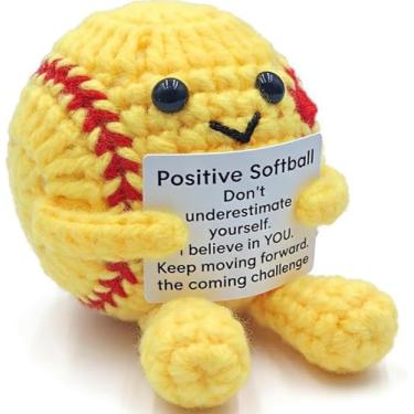 Imagem de Weming Birthday Gift – Mini Crochet Softball with Positive Card, Handmade 3inch, Softball Player Present from Parents or Friends, Cute Room Desk Decor