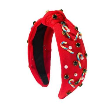 Imagem de Bandana vermelha Candy Cane, strass, tecido com nós largos - taiyuanke