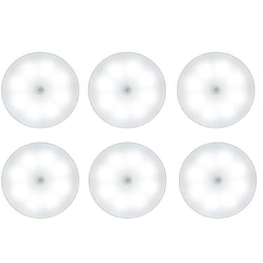 Imagem de Luminária Luz LED Sensor de Movimento Magnética USB Recarregável Sem Fio com-Duas cores Lâmpada Noturna Elegante E Prático Adequado Para Quartos E Salas De Estar(KIT6-Luz branca)