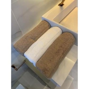 Imagem de Jogo 3 Toalhas de Banho Gigante 100% Algodão Alta Absorção Felpuda Grossa Macia Super Luxo(Champanhe, Branco e Champanhe)