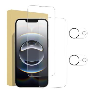 Imagem de Pacote com 2 protetores de tela para iPhone 16e de 6,1 polegadas com 2 protetores de lente de câmera, película de vidro temperado, dureza 9H, sem bolhas, compatível com capa