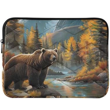 Imagem de Capa acolchoada de urso marrom paisagem para laptop MacBook Air capa de laptop 13 polegadas capa para notebook universal 13-14 polegadas