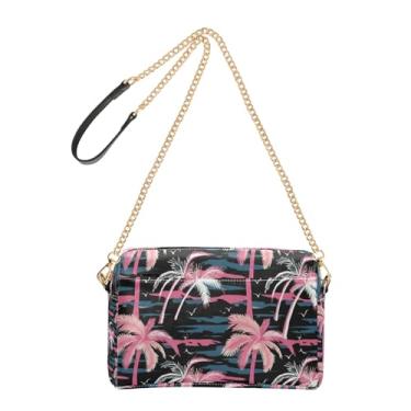 Imagem de Joitme Bolsa feminina transversal Aesthetic Palm Trees para celular bolsa de ombro de couro PU com alça de corrente
