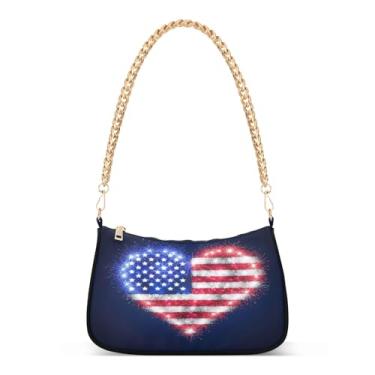 Imagem de Bolsa de ombro com corrente brilhante com bandeira americana de coração, bolsa Hobo feminina para uso diário e festa