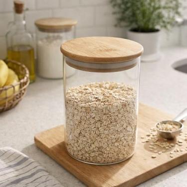Imagem de Pote de Vidro Borossilicato 950ml com Tampa de Bambu Hermética, Cilíndrico, Armazenamento de Temperos, Grãos e Cereais