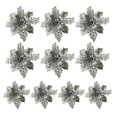 Imagem de ZJchao Poinsétia Brilhante, Flores Artificiais de Natal de 9cm Com Destacável para Decoração de Guirlanda, Festa de Casamento, árvore de Natal (#2)