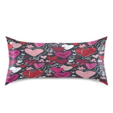 Imagem de Blueangle Fronha de cetim refrescante para cabelo e pele, capa de travesseiro de corações florais pequenos, tamanho king size 50,8 x 101,6 cm com fecho de envelope (700)