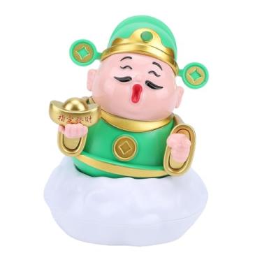Imagem de Estátua CAI Shen, Escultura da Fortuna do Deus da Riqueza movida a energia solar com balanço, para presente de decoração de carro de casa de negócios (verde)