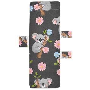 Imagem de Lindos coalas de desenho animado floral preto capas de cadeira de praia toalhas de cadeira de praia com bolsos espreguiçadeira de praia 203 x 76 cm