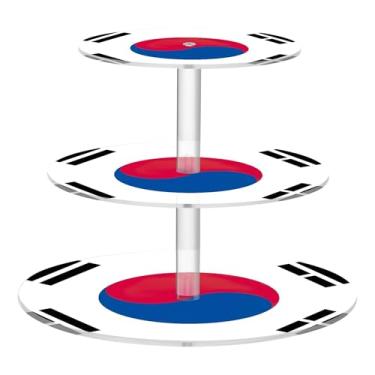 Imagem de Suporte de cupcake para festa de chá, 3 camadas, redondo, bandeira da Coreia do Sul, copo de acrílico, exibição de torre de bolo, bandeja de aniversário, mesa de deserto, comida divertida