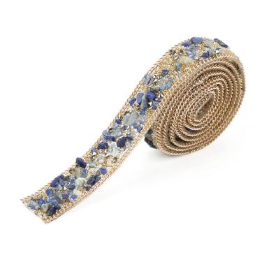 Imagem de Generic Cristal Frisado Guarnição Ferro Brilhante No Remendo para Diy Roupas Sapatos Sacos para Casamento Vestido de Noiva #1 2cm Largura (Azul + contas de arroz douradas + corrente de ouro)