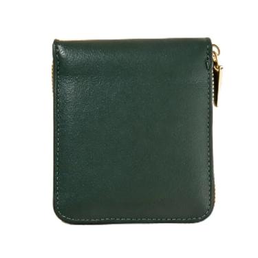 Imagem de Carteira masculina de couro curta com zíper, organizador de couro verde-oliva (verde)