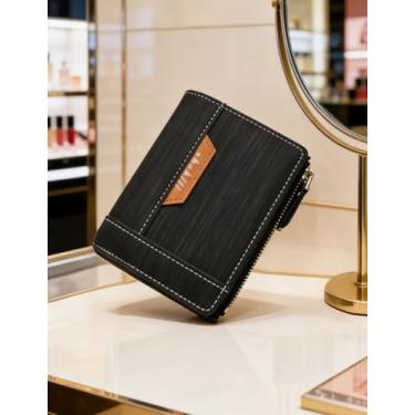 Imagem de Carteira masculina de couro curta com zíper, design moderno minimalista com zíper (preto)