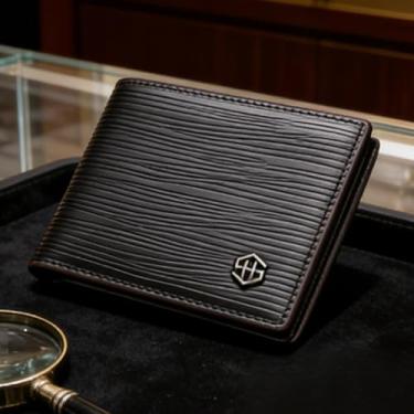 Imagem de Carteira masculina de couro curta com zíper, organizador de zíper cinza-escuro (marrom escuro)