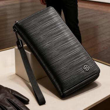 Imagem de Carteira masculina, moda clássica, bolsa de couro longo com zíper, design atemporal de grande capacidade com bloqueio RFID e várias funções (preto)