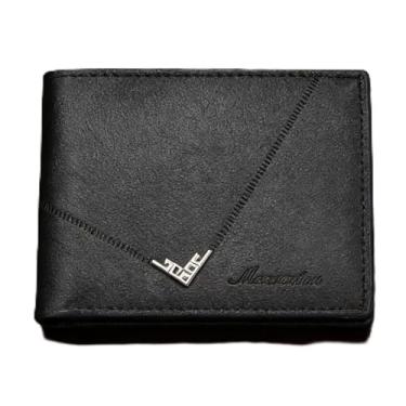 Imagem de Carteira masculina moderna preta com estampa horizontal de microfibra fácil de carregar, design horizontal preto moderno com encaixe, microfibra de padrão tecido, fácil de carregar, compacta