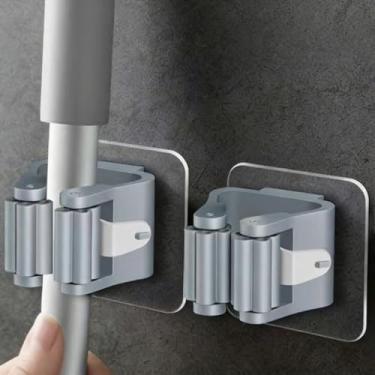 Imagem de 3 ganchos de esfregão, ganchos de parede autoadesivos para vassouras e baldes, azul-cinza