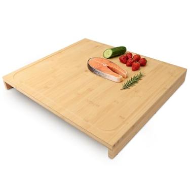 Imagem de BAMBU BAMOTTO CRAFT 50 cm x 56 cm Tábua de corte de bambu extragrande - defletores destacáveis (pernas de suporte) para máquina de lavar louça, pia, fogão (perfeita para preparação de tamanho familiar