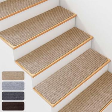 Imagem de 15 peças de degraus antiderrapantes para degraus de madeira – degraus de escada antiderrapantes internos de 20 x 76 cm, tapetes de escada com suporte autoadesivo, removíveis e laváveis na máquina