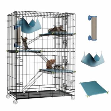 Imagem de STILLCOVE Gaiola interna para gatos de 4 camadas: cercado extra grande para gatos, cercadinho de metal removível, caixa dobrável com poste arranhador, almofadas de pelúcia e rede para gatos e gatinhos