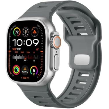 Imagem de DFAMIN Pulseira de relógio esportivo, para Apple Watch Ultra 2/Ultra, masculina de 49 mm, 45 mm, 44 mm e 42 mm, pulseira de substituição de silicone compatível com IWatch Series SE 9 8 7(U)