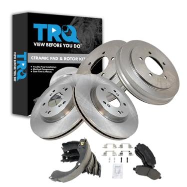Imagem de TRQ Pastilha de freio dianteiro e traseiro e rotor, kit de sapata e tambor de cerâmica compatível com Chrysler Sebring 2007-2009 Dodge Avenger 2008-2017 Jeep Compass Patriot 2008-2017