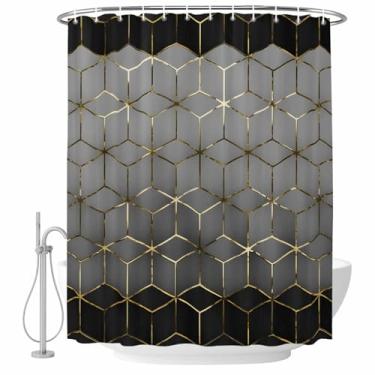 Imagem de Cortina de chuveiro geométrica cinza ombré arte abstrata conjunto de cortinas de chuveiro de tecido impermeável para banheiro decoração de banheira acessórios de casa 182 x 182 cm