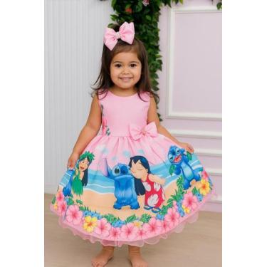 Imagem de Vestido Infantil Temático Luxo Lilo e Stitch Rosa - Mali Modinha Kids,