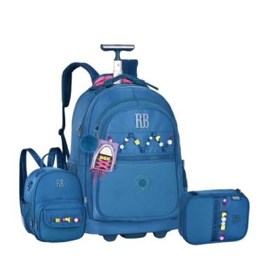 Imagem de Kit Mochila Rodinha Escolar Rb Rebecca Bonbon Carrinho Estojo E Lancheira Letrinha (Azul)