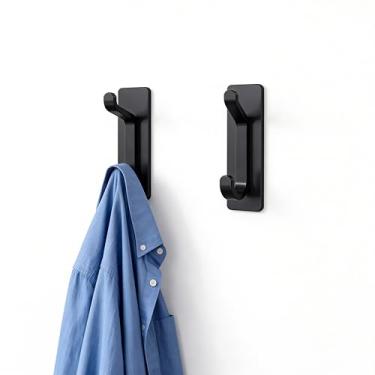 Imagem de Pacote com 2 ganchos pretos montados na parede, cabide de porta adesivo para toalhas, chapéus e chaves