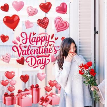Imagem de FYSUIMU Feliz Dia dos Namorados Adesivos Adesivos Adesivos de Janela Rosa Vermelho 3D Coração Balão Caixa Reutilizável Decoração para Festa de Aniversário de Casamento Loja Casa Sala de Aula, 6 Folhas