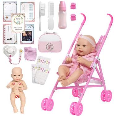 Imagem de Bebe Tipo Reborn Princesa Com Roupão Carrinho Vários Itens - Cegonha R