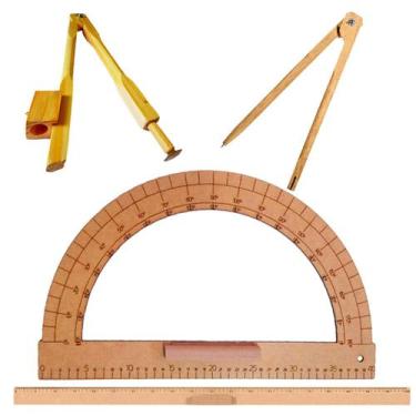 Imagem de Kit Geométrico do Professor Com 1 Régua MDF 1 Metro Com Pegador + 1 Tr