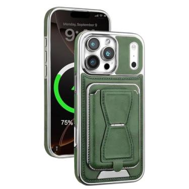 Imagem de Genérico Capa de couro for iPhone 17/17 Air/17 Pro/17 Pro MAX, titular do cartão de crédito capa de sucção magnética vintage removível ultra fina capa de telemóvel (verde, 17 Pro Max)