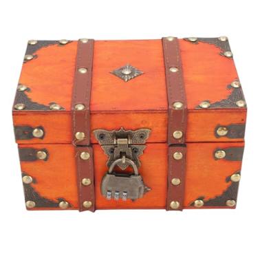 Imagem de MAVIS LAVEN Caixa de Joias de Madeira Vintage, Baú de Tesouro Antigo de Madeira Feito à Mão Com Componentes de Metal de Liga, para Armazenar Acessórios de Joias, Anéis e Brincos (tamanho pequeno)