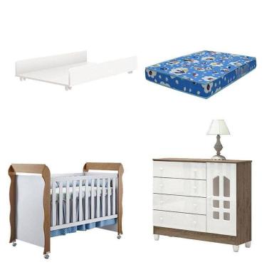 Imagem de Berço Americano Mirelle Cômoda Selena 1 Porta Branco Acetinado Amadeirado E Trocador Juju Colchão