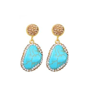 Imagem de Rosslyons Brincos de coração turquesa banhados a ouro com pingente de gota texturizado, joia boêmia, para mulheres, Large, Turquesa Latão, Sem pedra preciosa