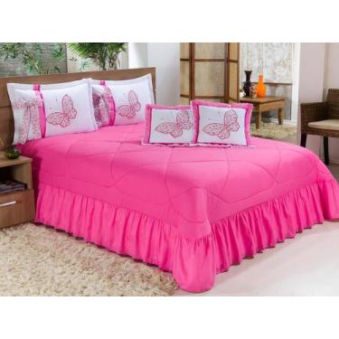 Imagem de Kit Cobre Leito Borboletas Casal Queen 07 Peças Bordadas - Pink - Bord