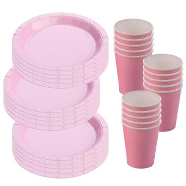 Imagem de Kit Festa 60 Peças - Pratos e Copos de Papel 18cm e 270ml - Descartáveis para Aniversário e Eventos(Rosa Bebe)