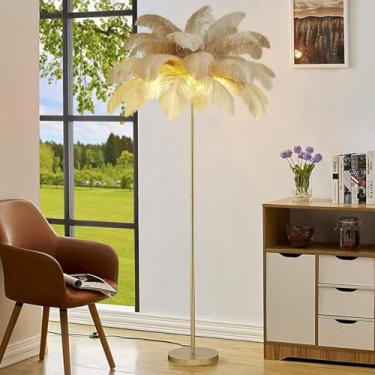 Imagem de Lâmpada De Assoalho De Penas De Avestruz Nordic Elegant Tall Pole Lamp Stand Light Modern Interior Indoor Lighting Decor Home Floor Lights, Khaki