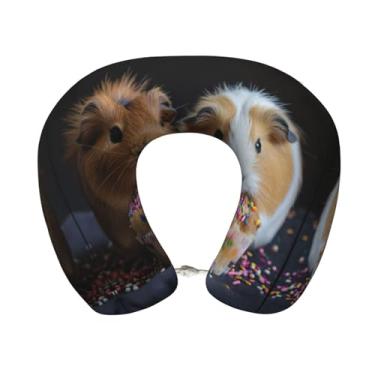 Imagem de XLLingL Travesseiro de viagem com estampa de porquinhos-da-índia e cupcakes para avião, almofadas de pescoço de espuma de memória, travesseiro macio essencial de viagem