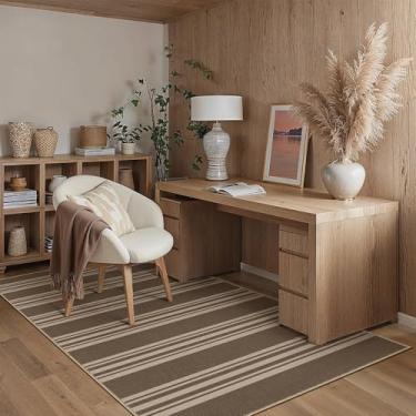 Imagem de PureCozy Tapete listrado de juta fácil 7,5 x 12,7 cm, marrom, lavável, antiderrapante, tapete de porta de escritório, casa de fazenda, neutro, não derrama, pequeno, para banheiro, cozinha, quarto