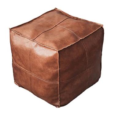 Imagem de WeiLaiKeQi Capa para Pufe Boho Sem Enchimento, Banqueta com Espaço para Armazenamento, Almofada de Chão para Otomana, para Baixo, marrom quadrado, Tamanho real