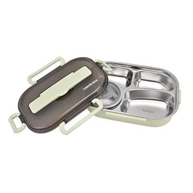 Imagem de GLOGLOW Lancheira/Caixa Lancheira de Aço, Caixa de Quatro Compartimentos de 1,3L Com Tigela de Sopa, para Escola e Viagens Portáteis para Crianças Em Aço Inoxidável 304 (Verde【Pauzinhos e colher